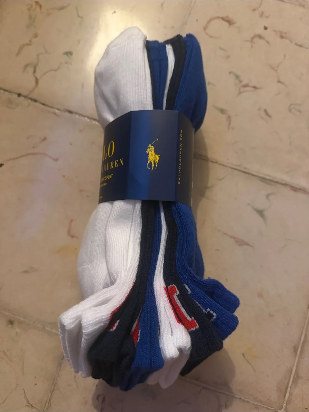 Polo by Ralph Lauren White & Navy Athletic Socks - 6 Pairs
